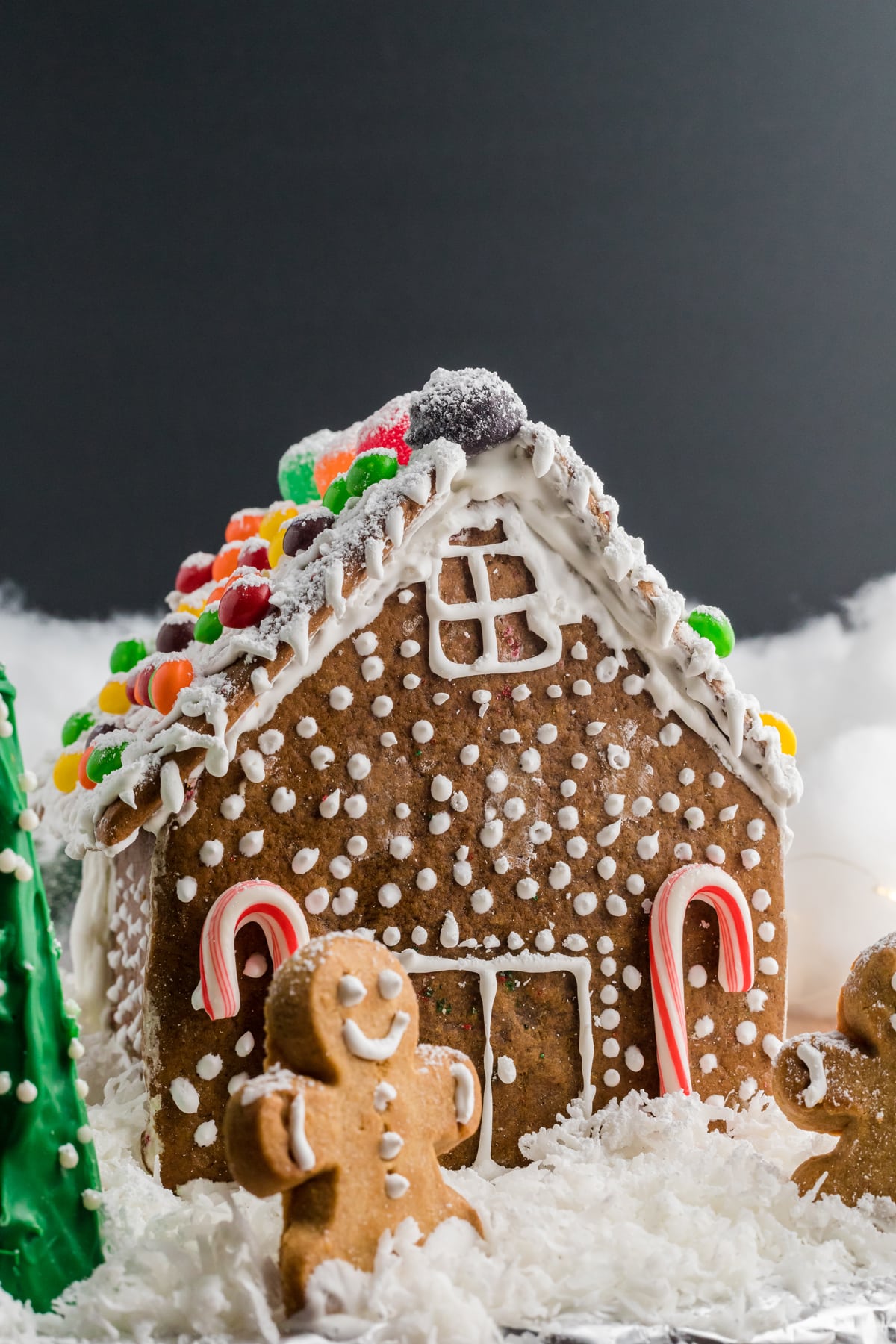 Decorated Gingerbread House with Gingerbread Men.