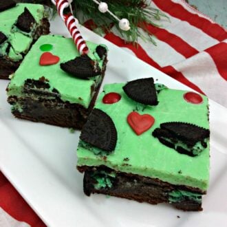 grinch brownies on a platter