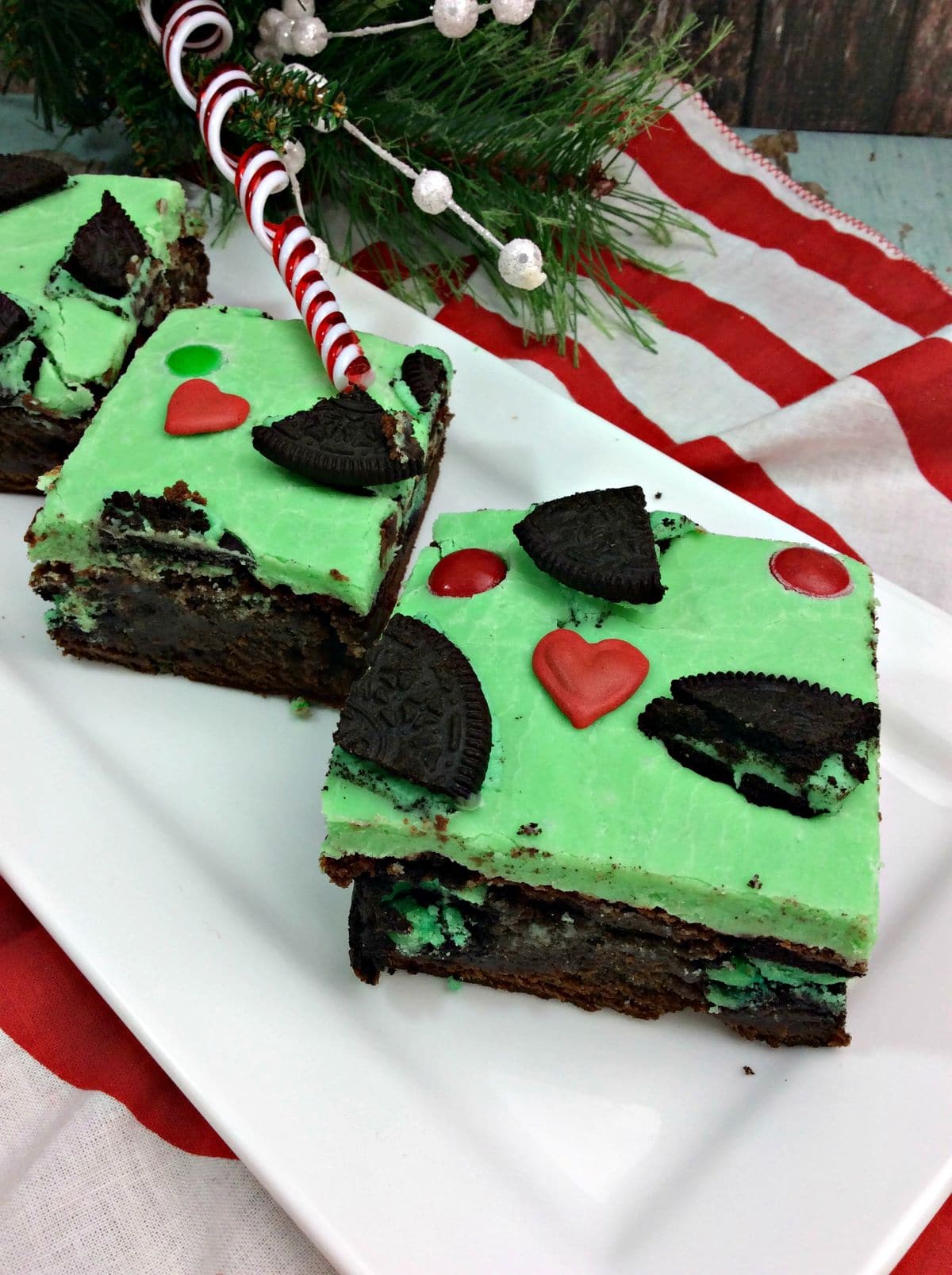 grinch brownies on a platter