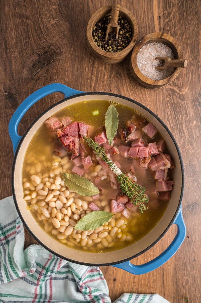 Fresh herbs added to Ham and Bean Soup.