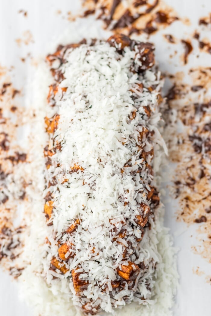 rolled and covered with coconut