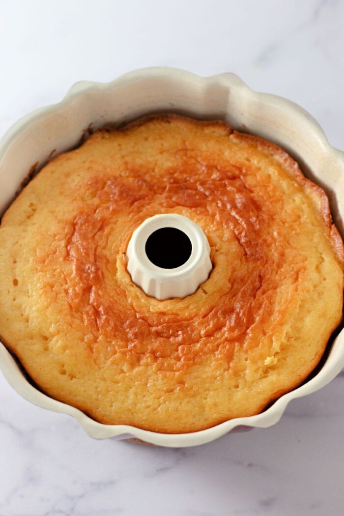 freshly baked cake in a Bundt pan