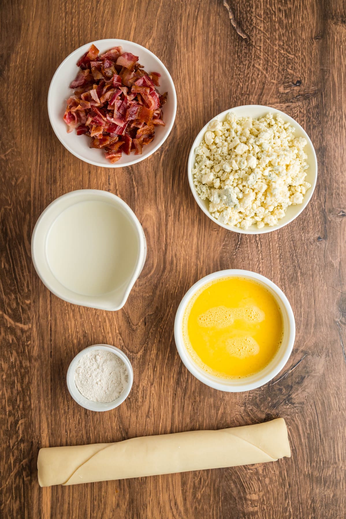 Overhead view of easy quiche ingredients