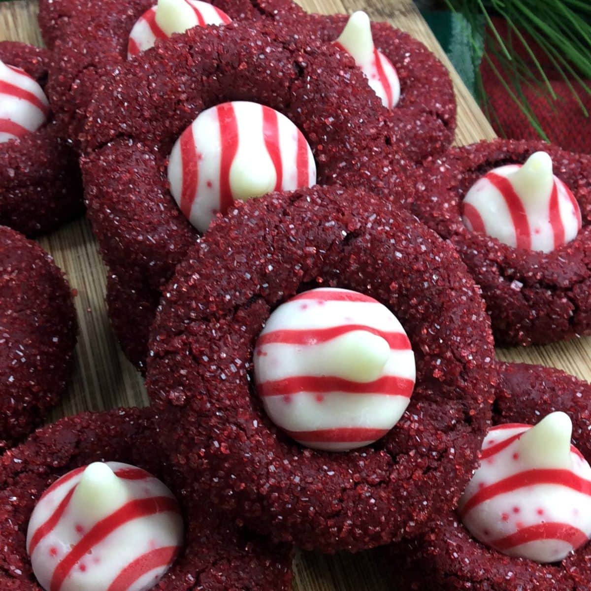 red velvet kiss cookies up close