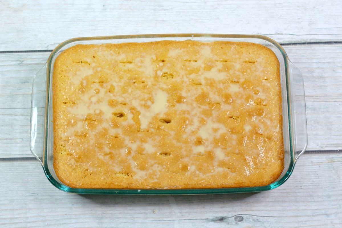 tres leche cake with holes in it