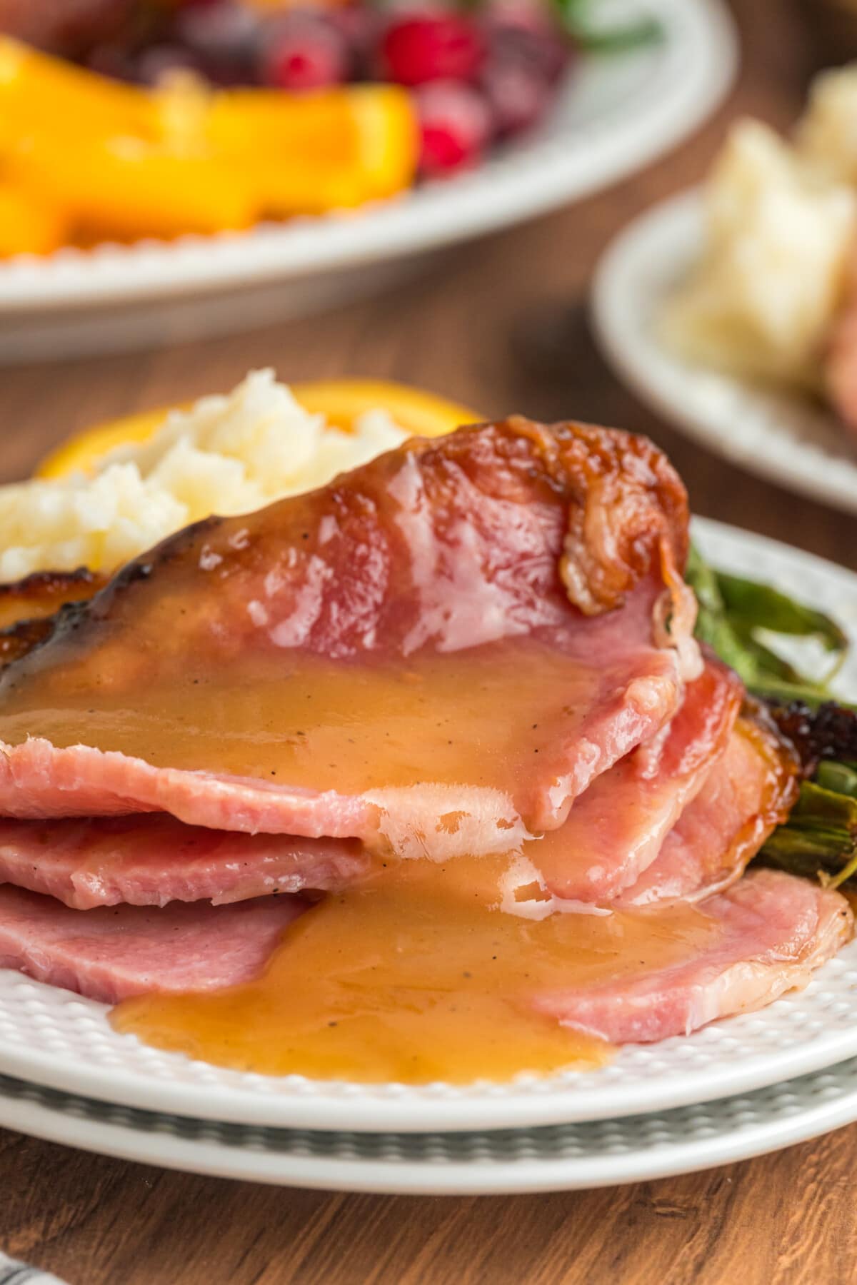 ham and gravy on a plate