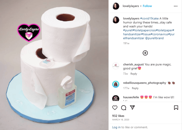 toilet paper cake with sanitizer
