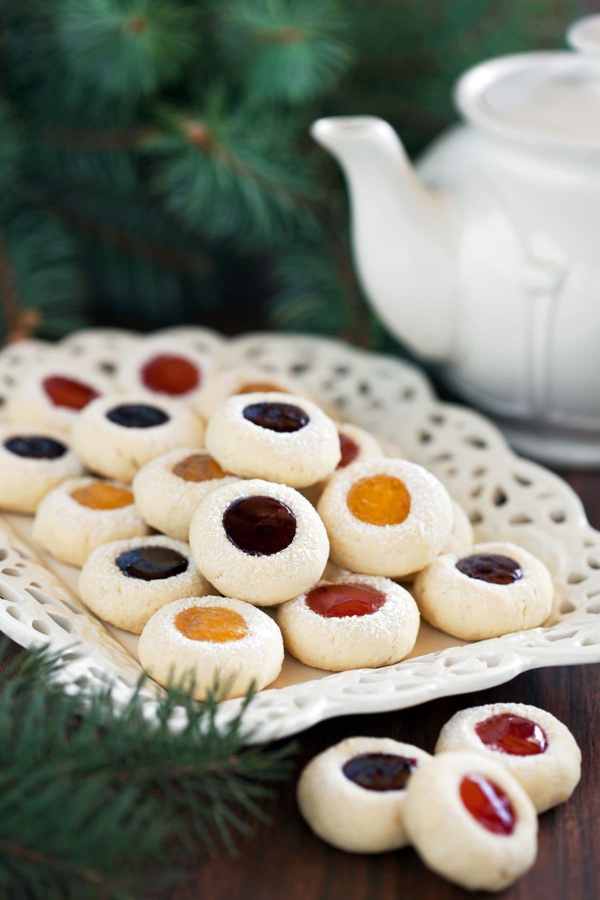 jam thumbprint cookies on a platter