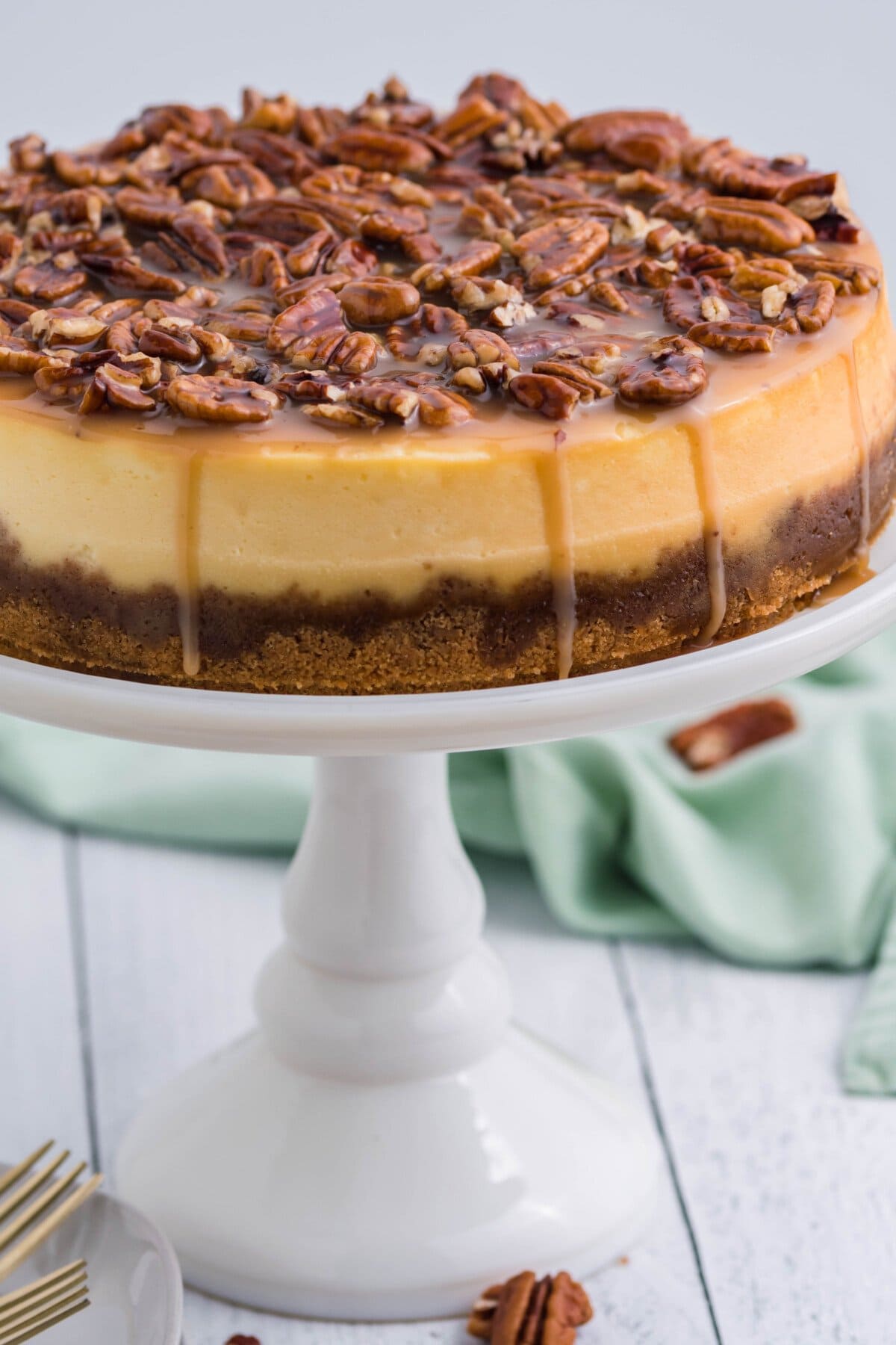 A close up of the pecan cheesecake.