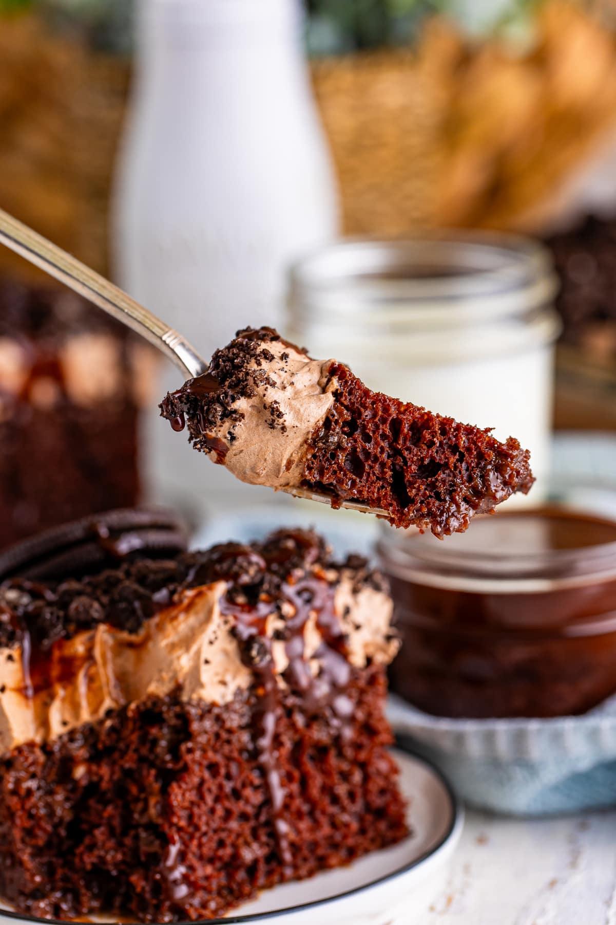 A bite of Cake on a fork.