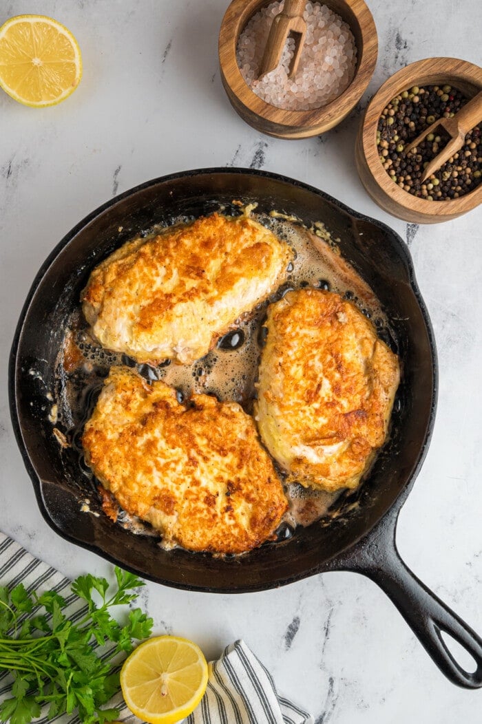 Chicken breasts in a skillet