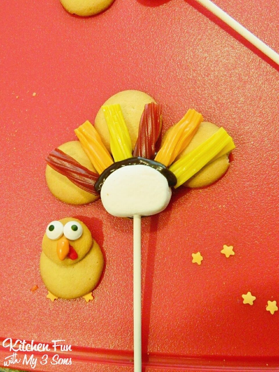 making the turkey cookie pops