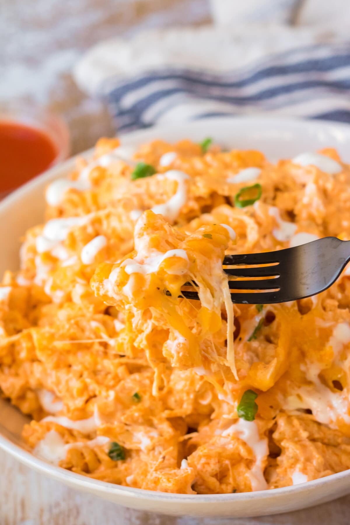 Buffalo Chicken Mac and Cheese with a fork