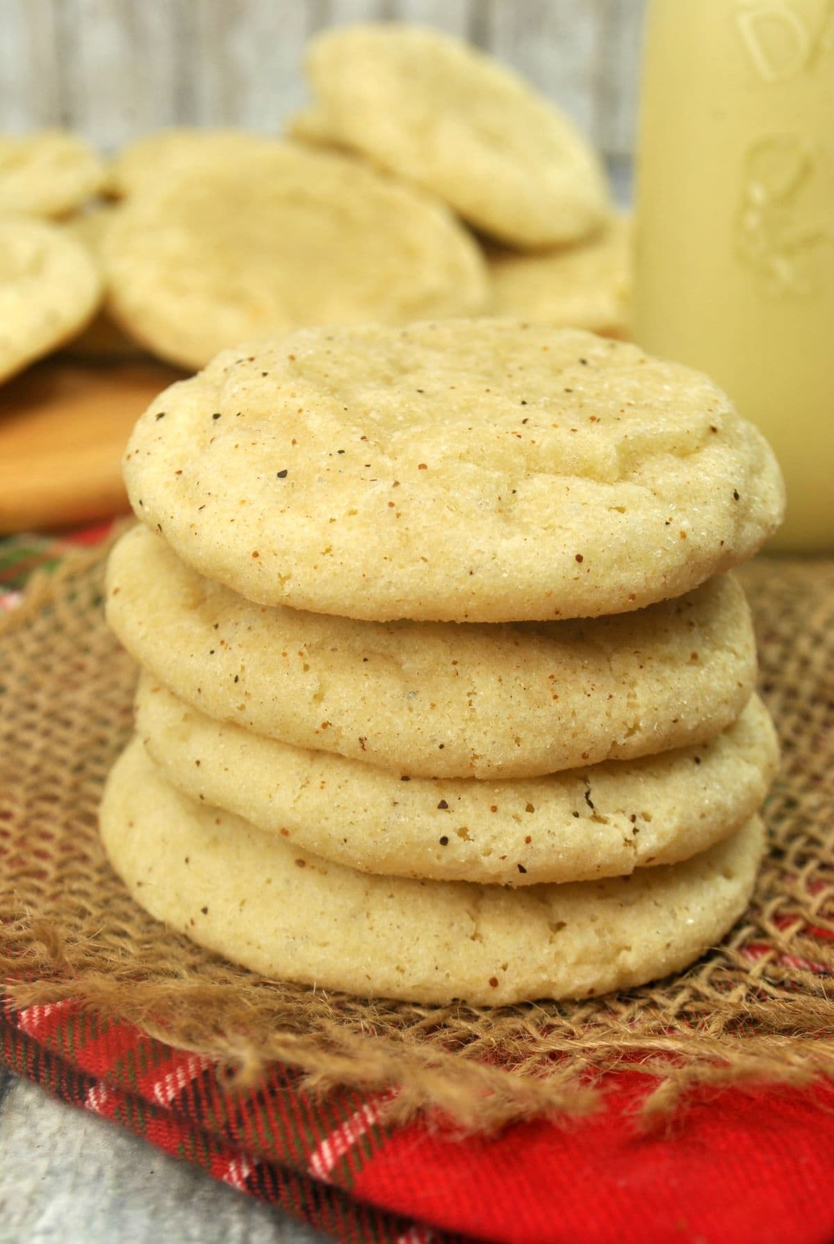 a stack of four eggnog cookies