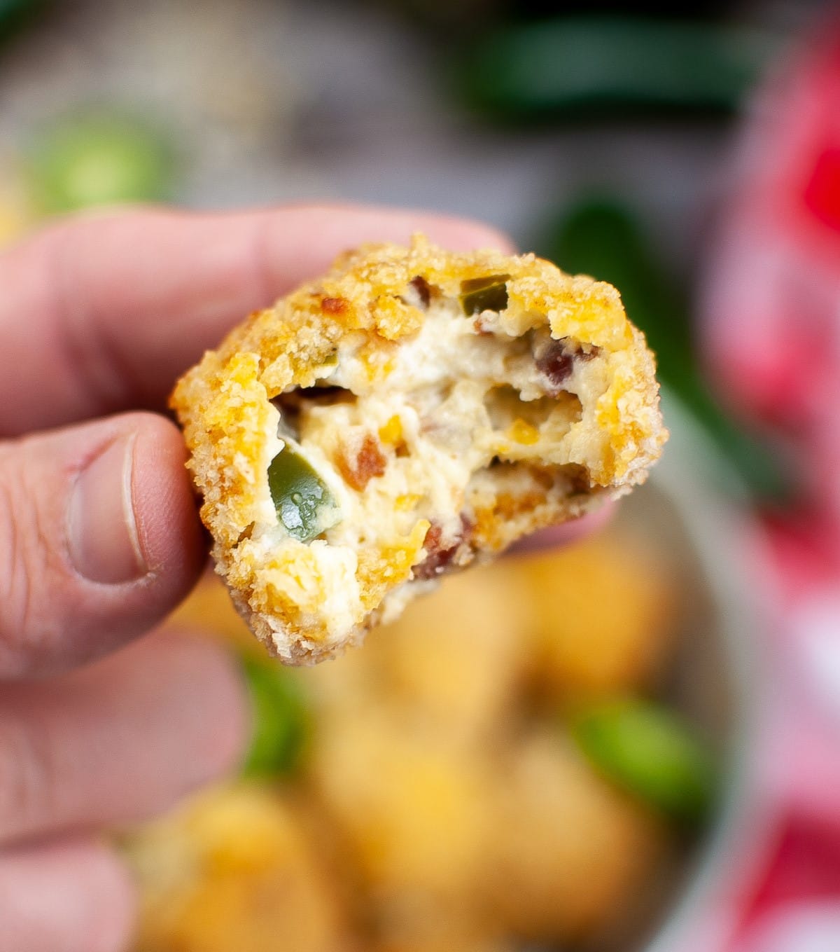Air Fryer Jalapeno Popper Bite with a bite taken out