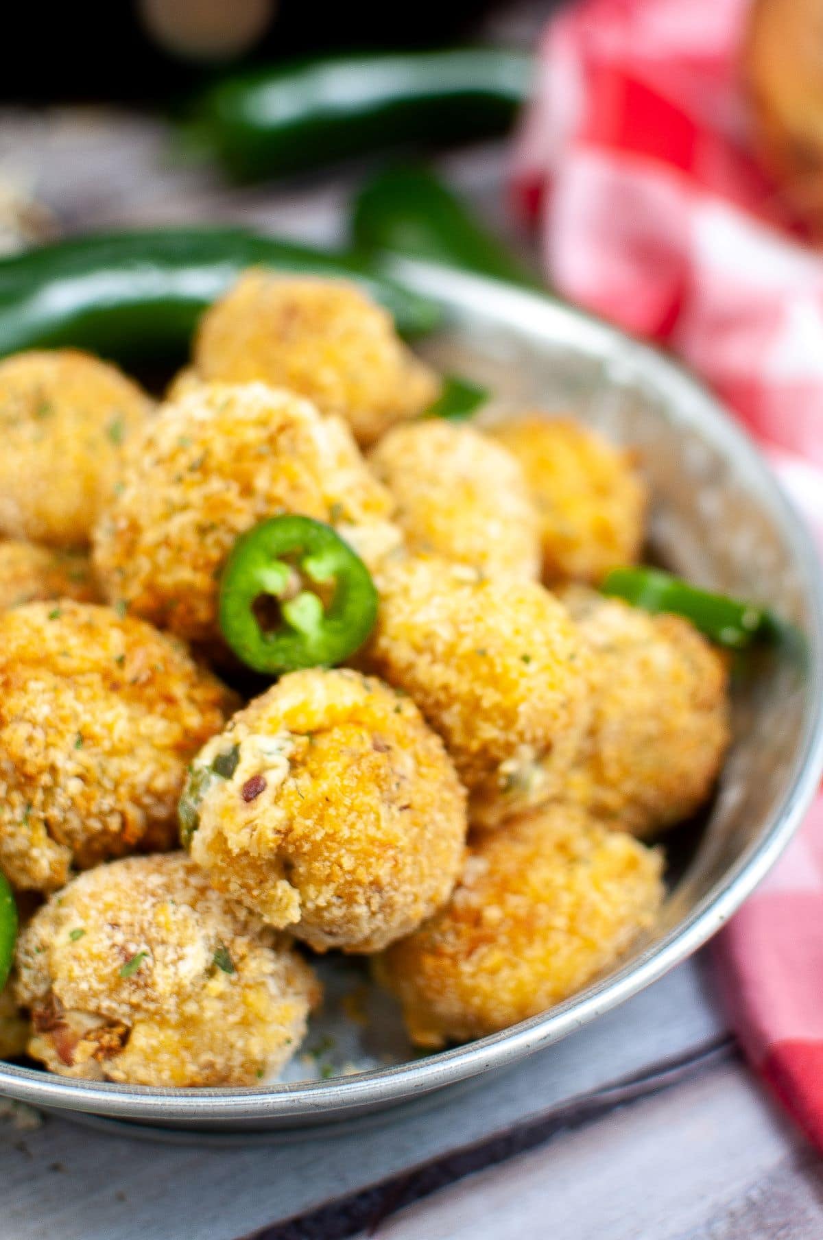 Air Fryer Jalapeno Popper Bites in a stainless steel bowl