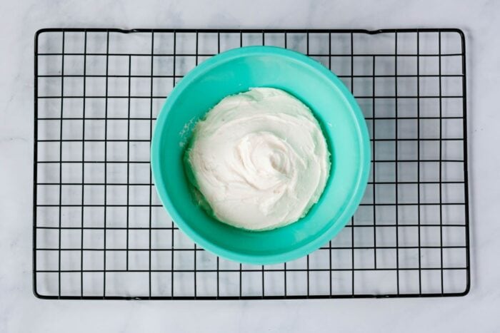 vanilla frosting in a bowl