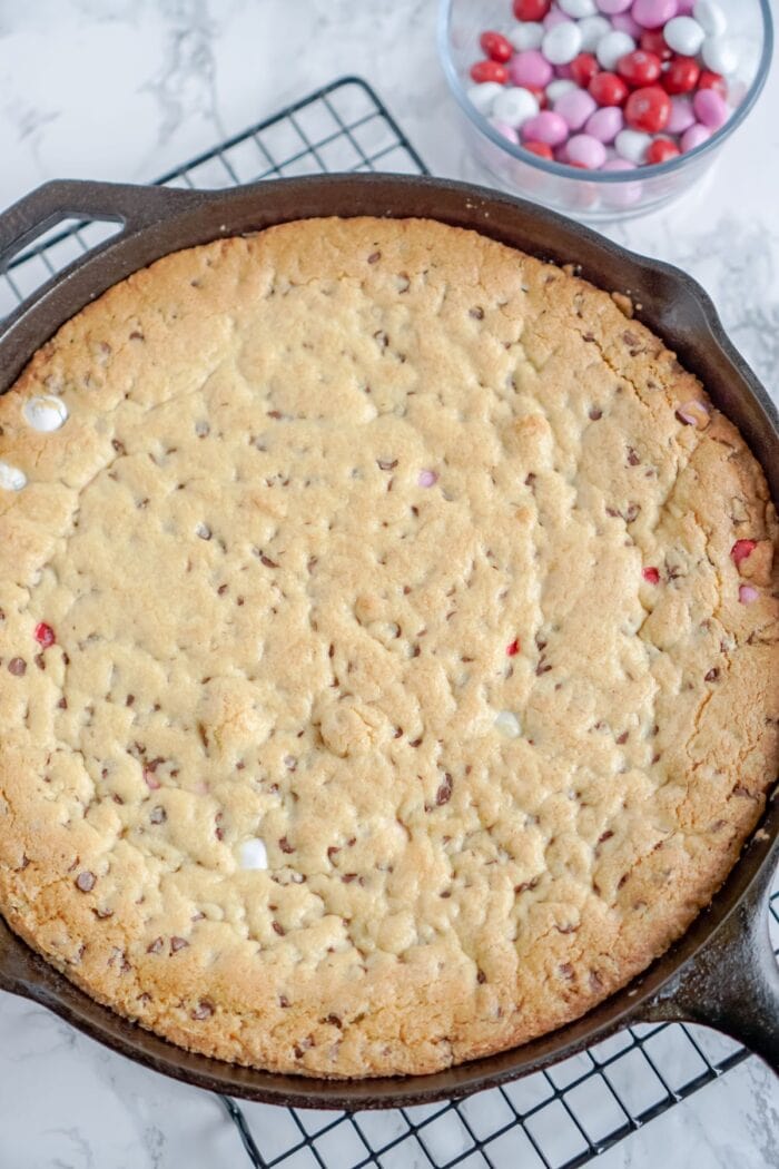 a baked cookie in a skillet