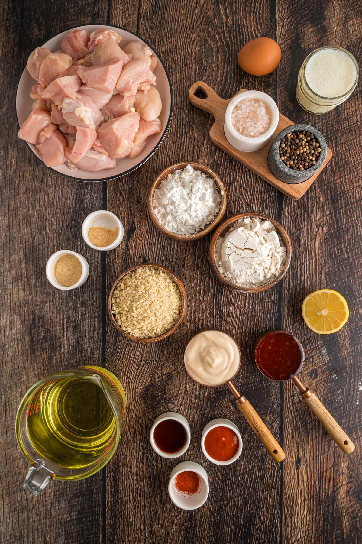Overhead view of bang bang chicken ingredients