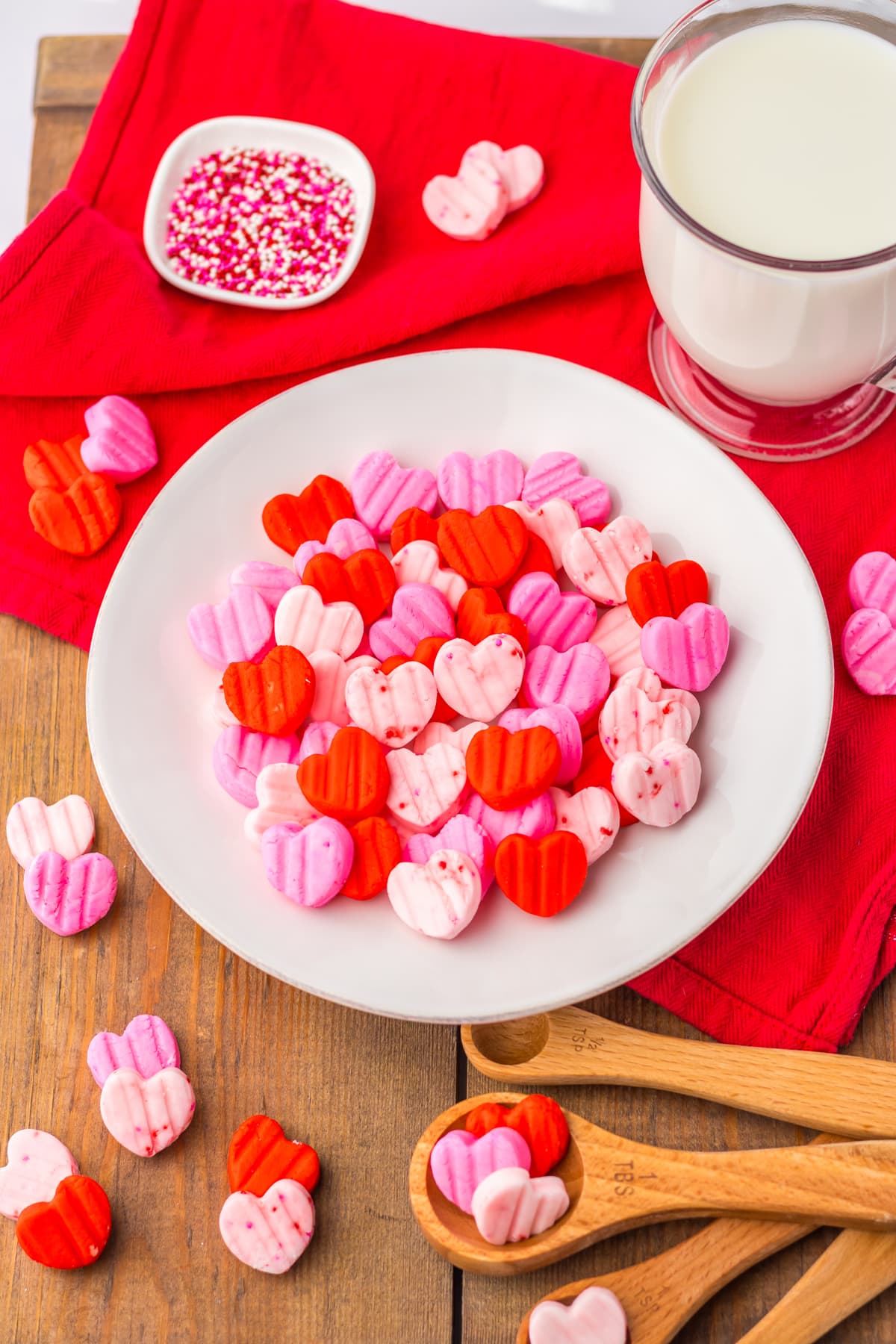 white bowl with heart shaped cream cheese candy
