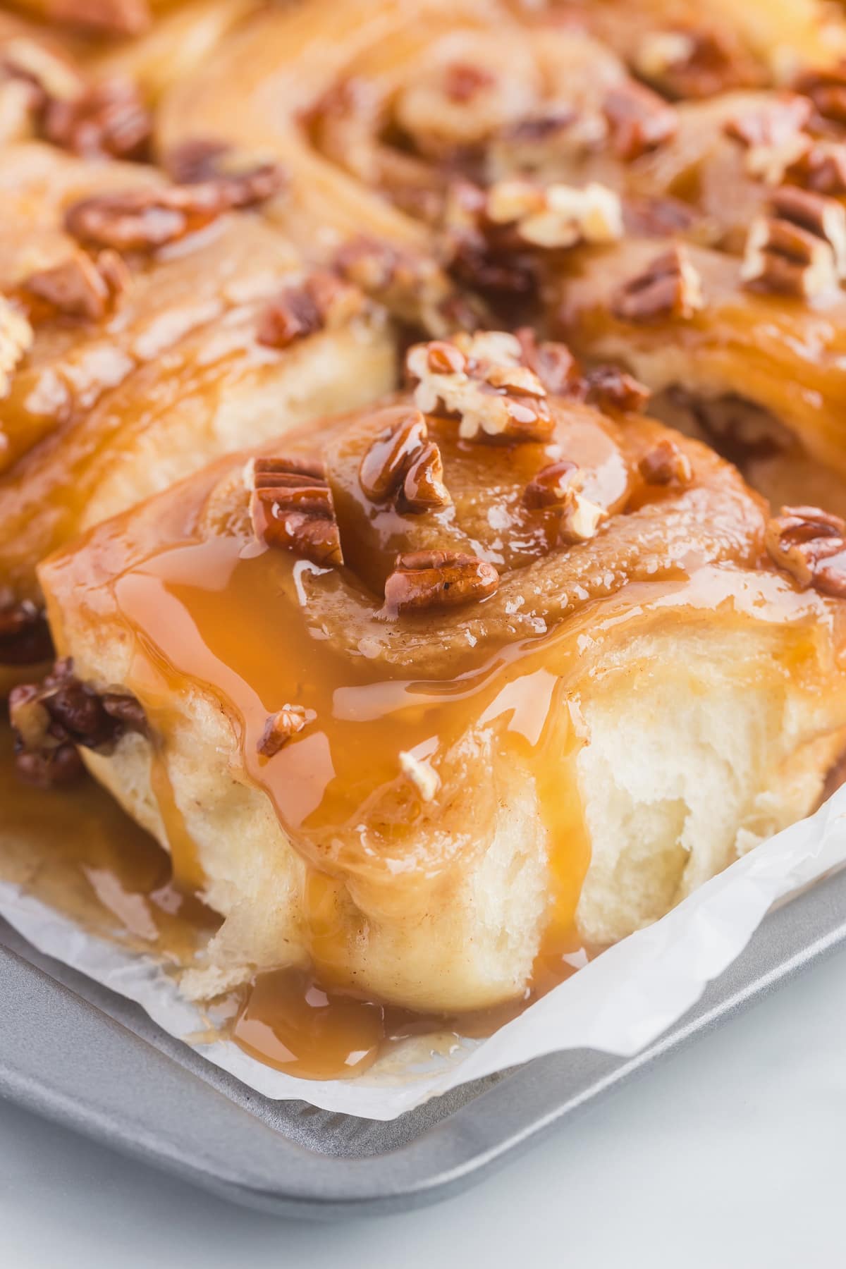 Angled view of a sticky bun