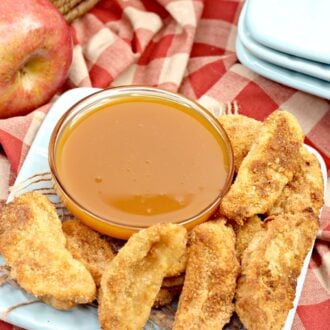 air fryer apple fries with caramel sauce
