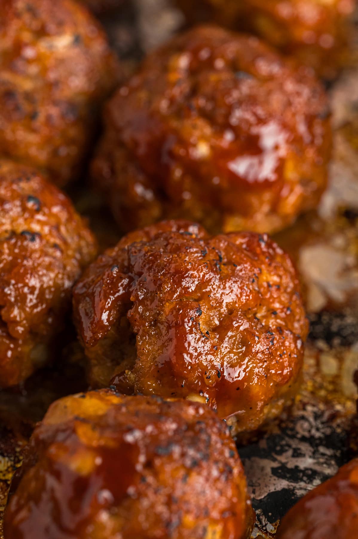 Close up of BBQ glazed meatballs