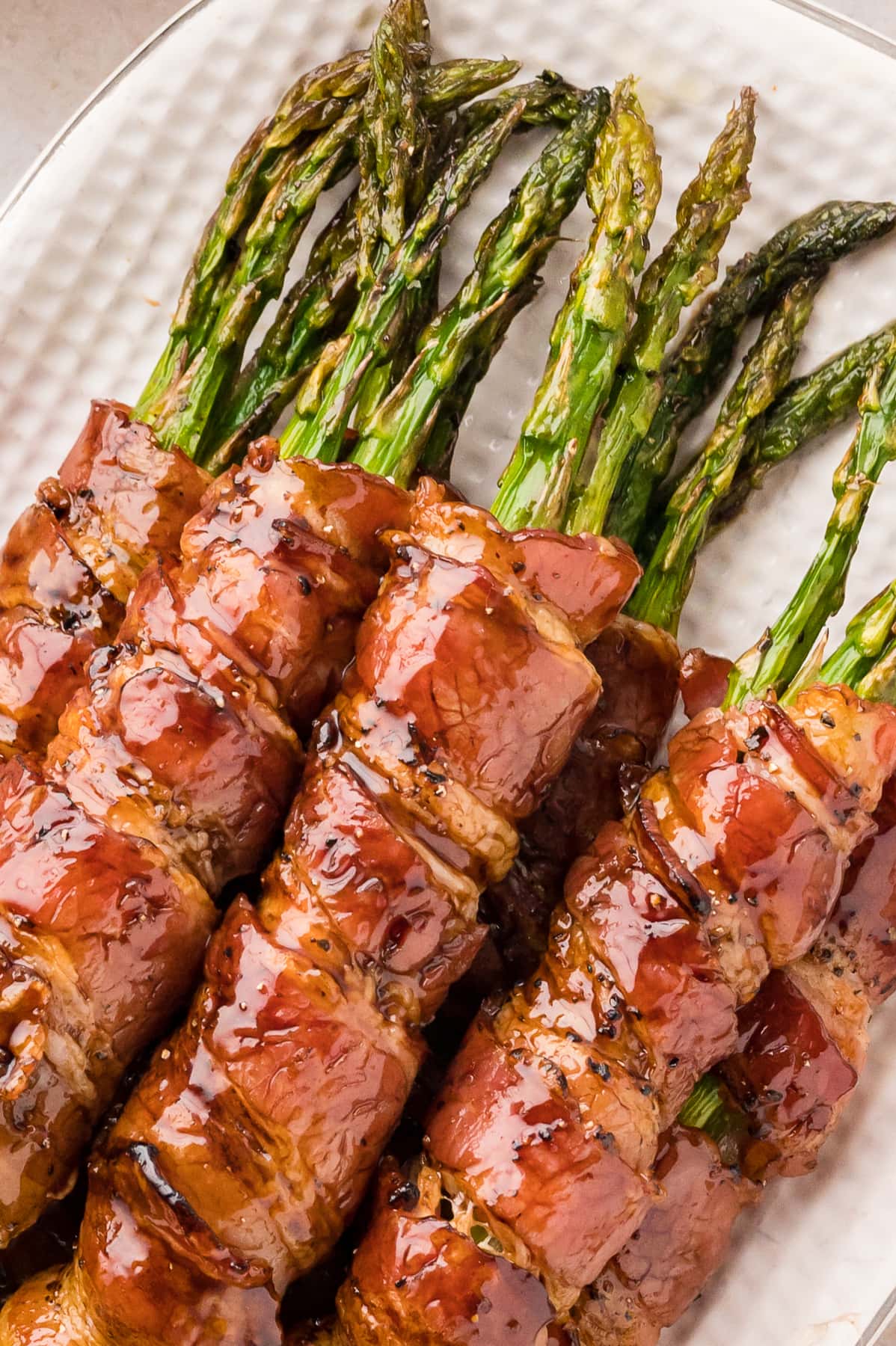 Close up of bacon wrapped asparagus