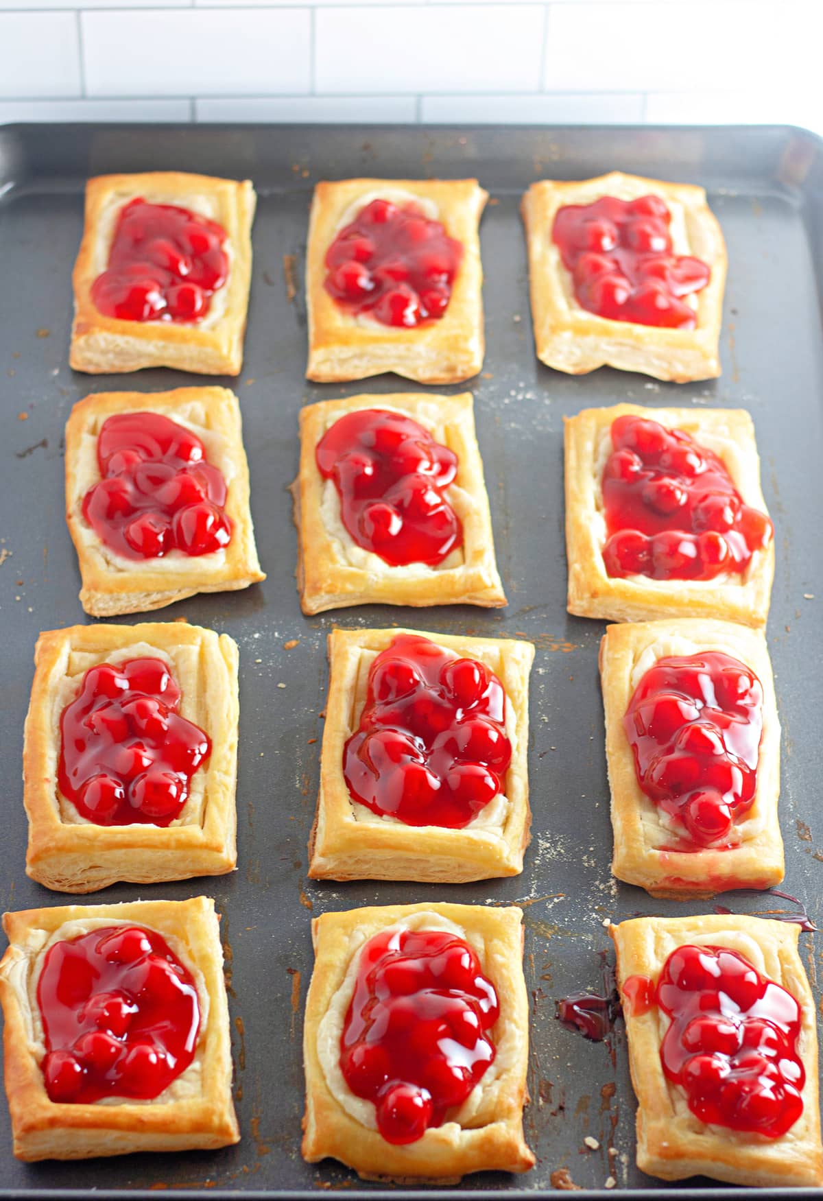 baked puff pastry with cherry pie filling