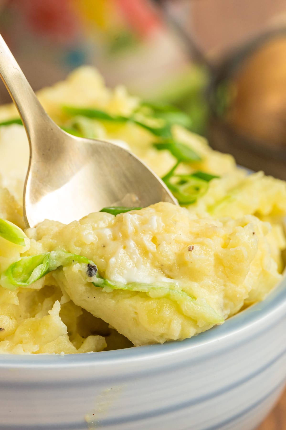 colcannon Irish mashed potatoes on spoon