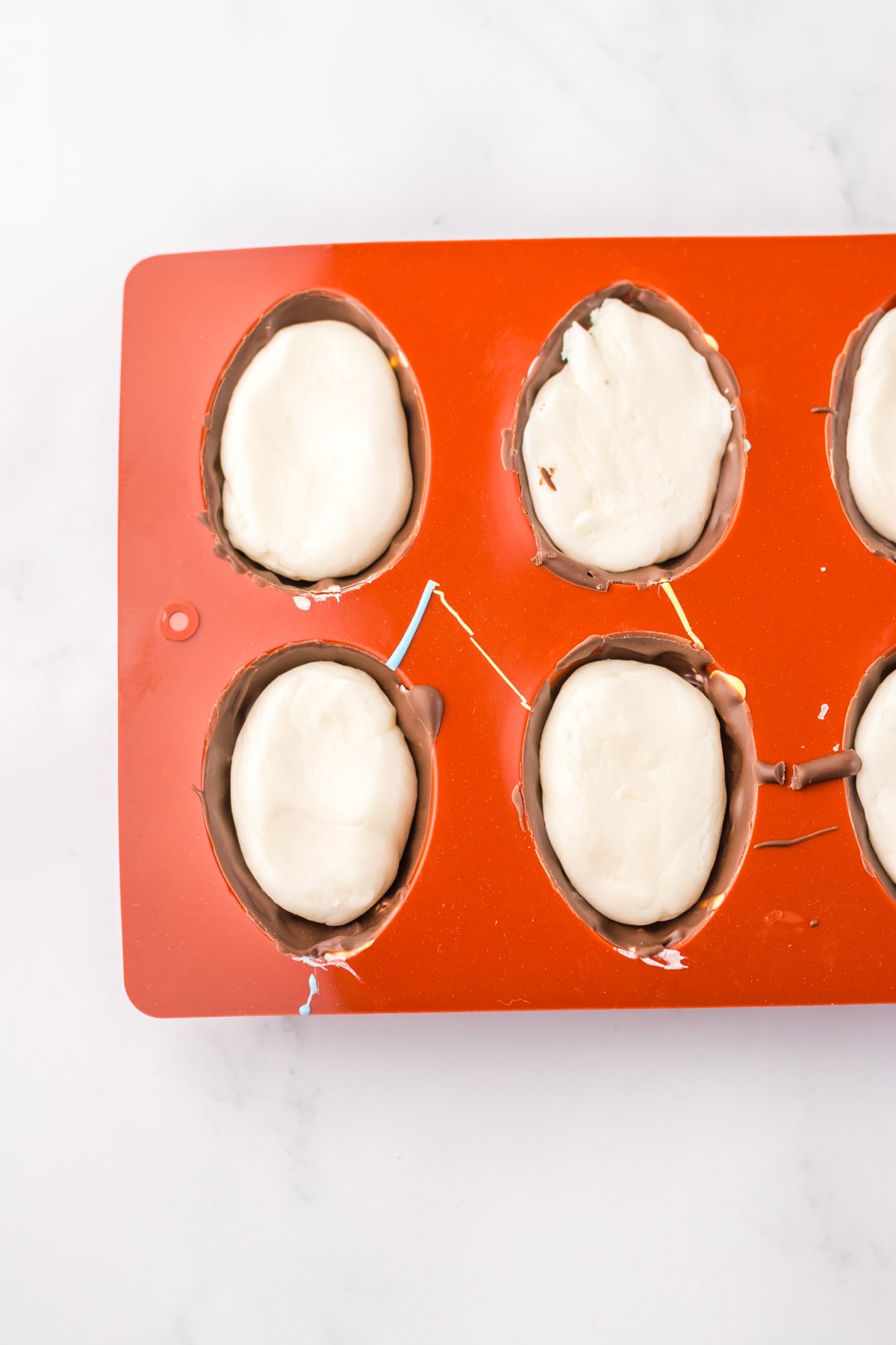 marshmallow eggs filled in egg shaped silicone mold