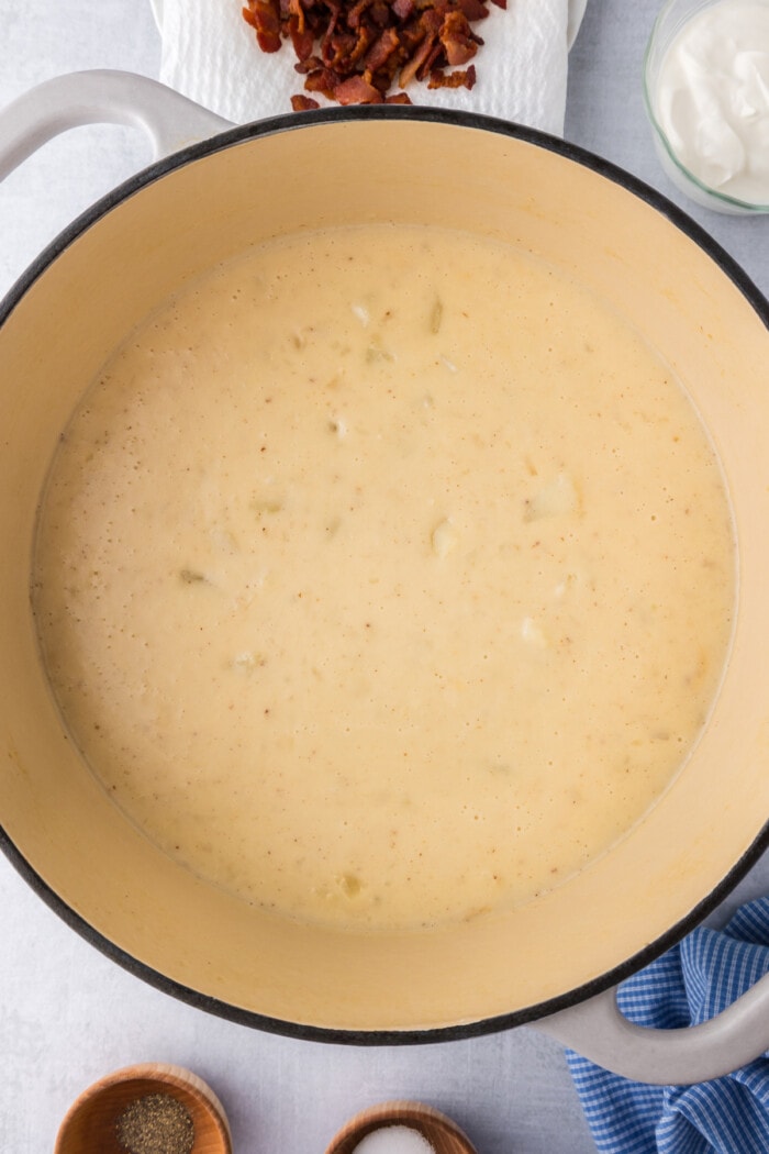 A pot of creamy potato soup