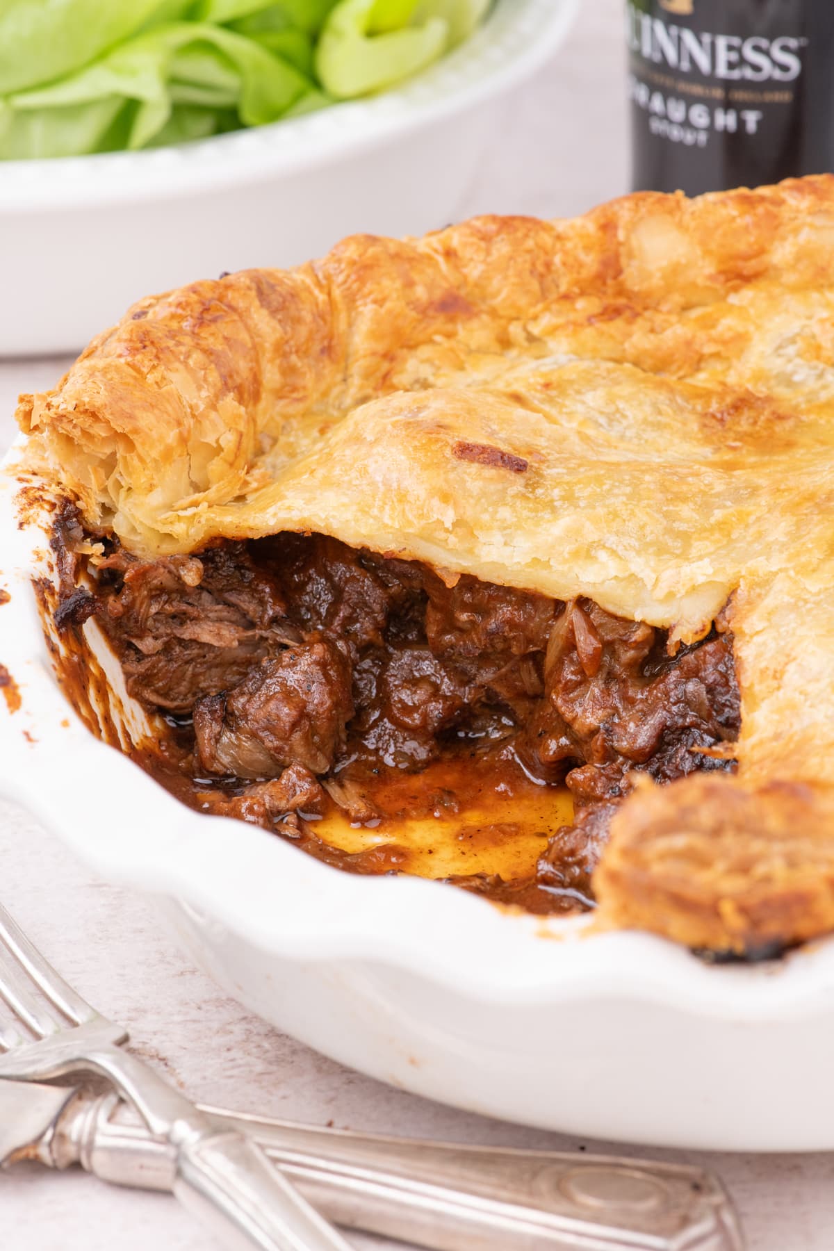 Steak and Ale Pie with pie cut out