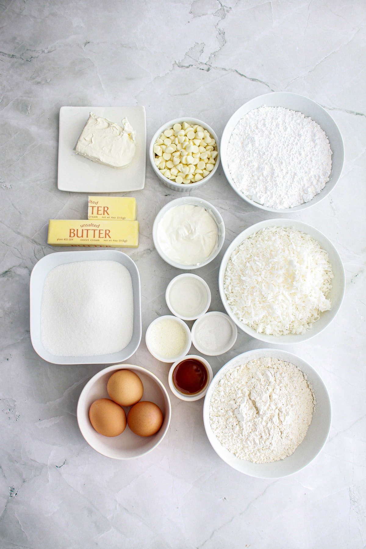 ingredients needed to make White Chocolate Coconut Bundt Cake