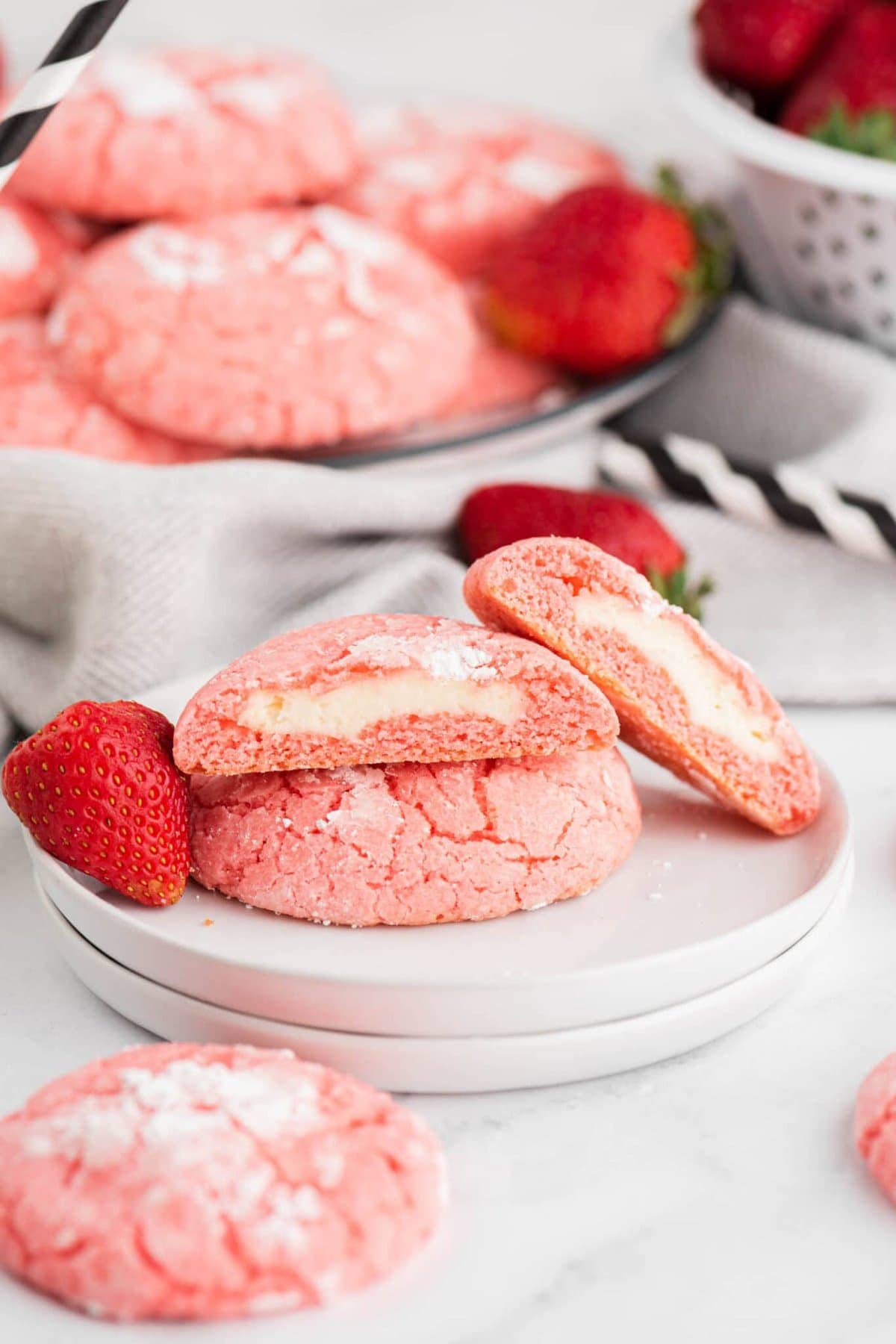 showing the inside of Strawberry Cheesecake Cookies