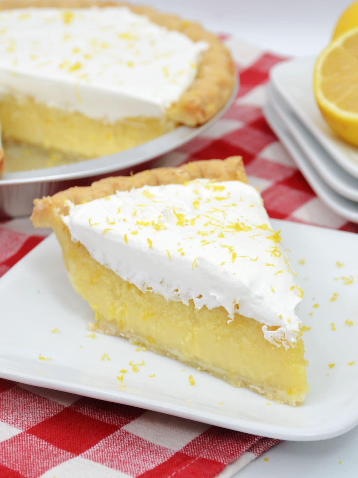 Blender Lemon Pie on a white serving plate.