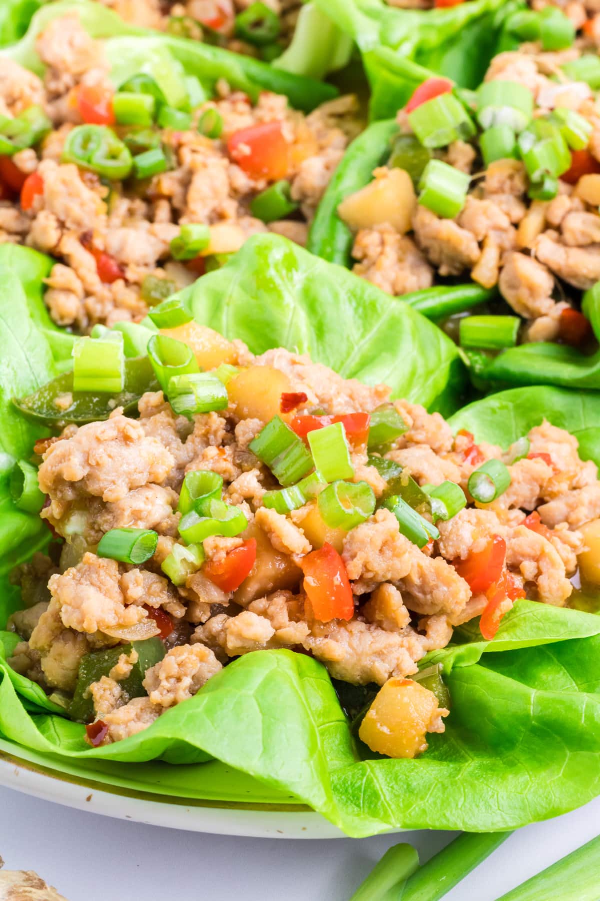 Asian chicken lettuce wraps on a plate