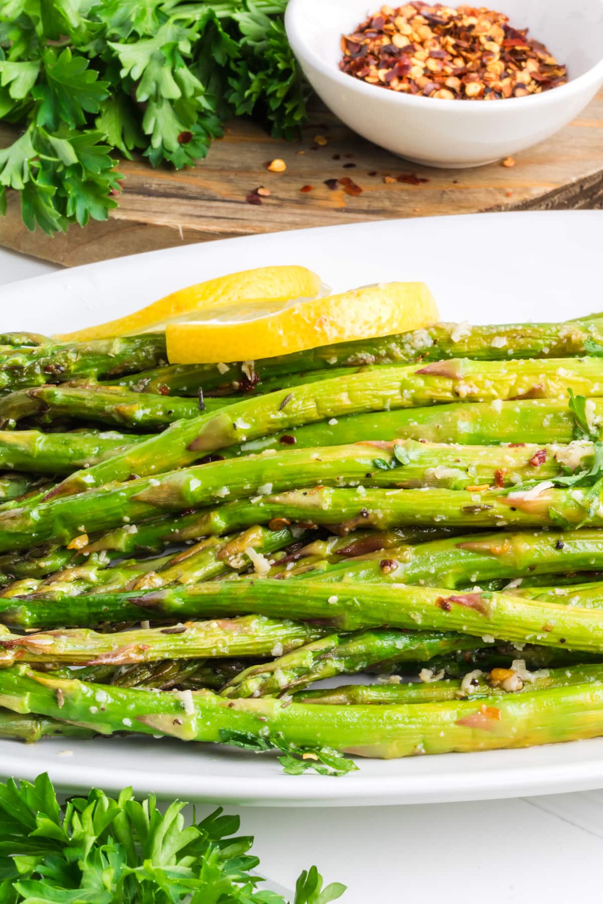 Oven roasted asparagus on a plate