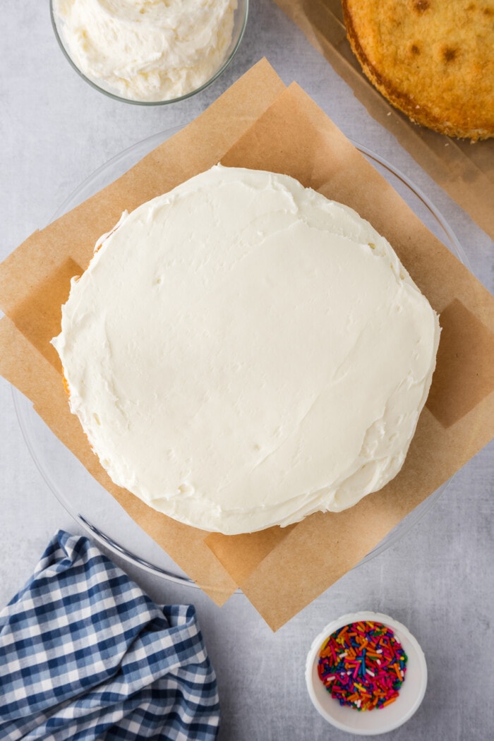 Vanilla buttercream on a cake