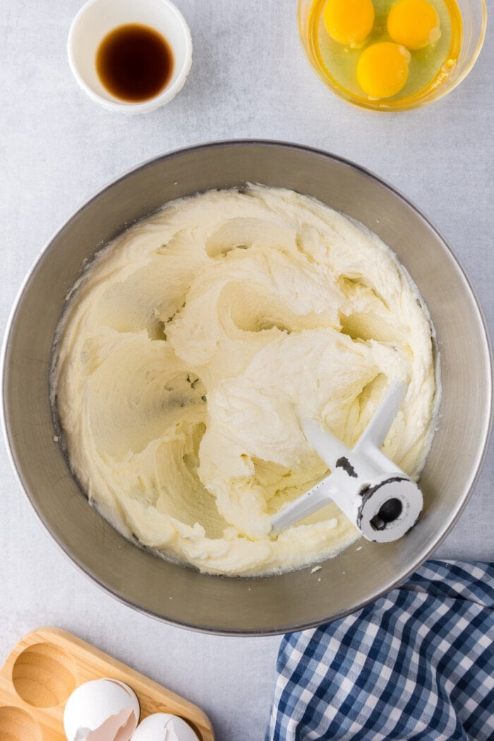 Creamed butter and sugar in a bowl