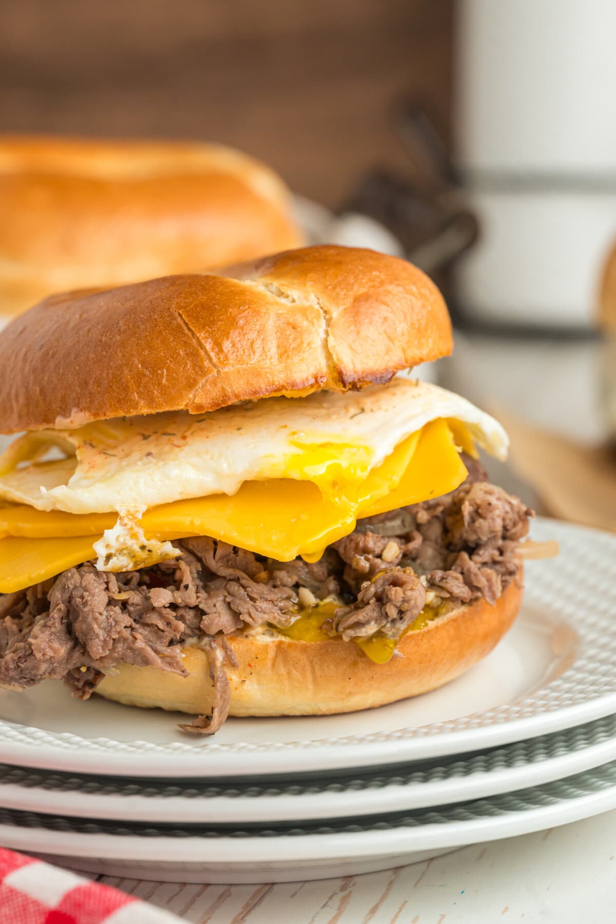 Steak Egg and Cheese Bagel on a plate