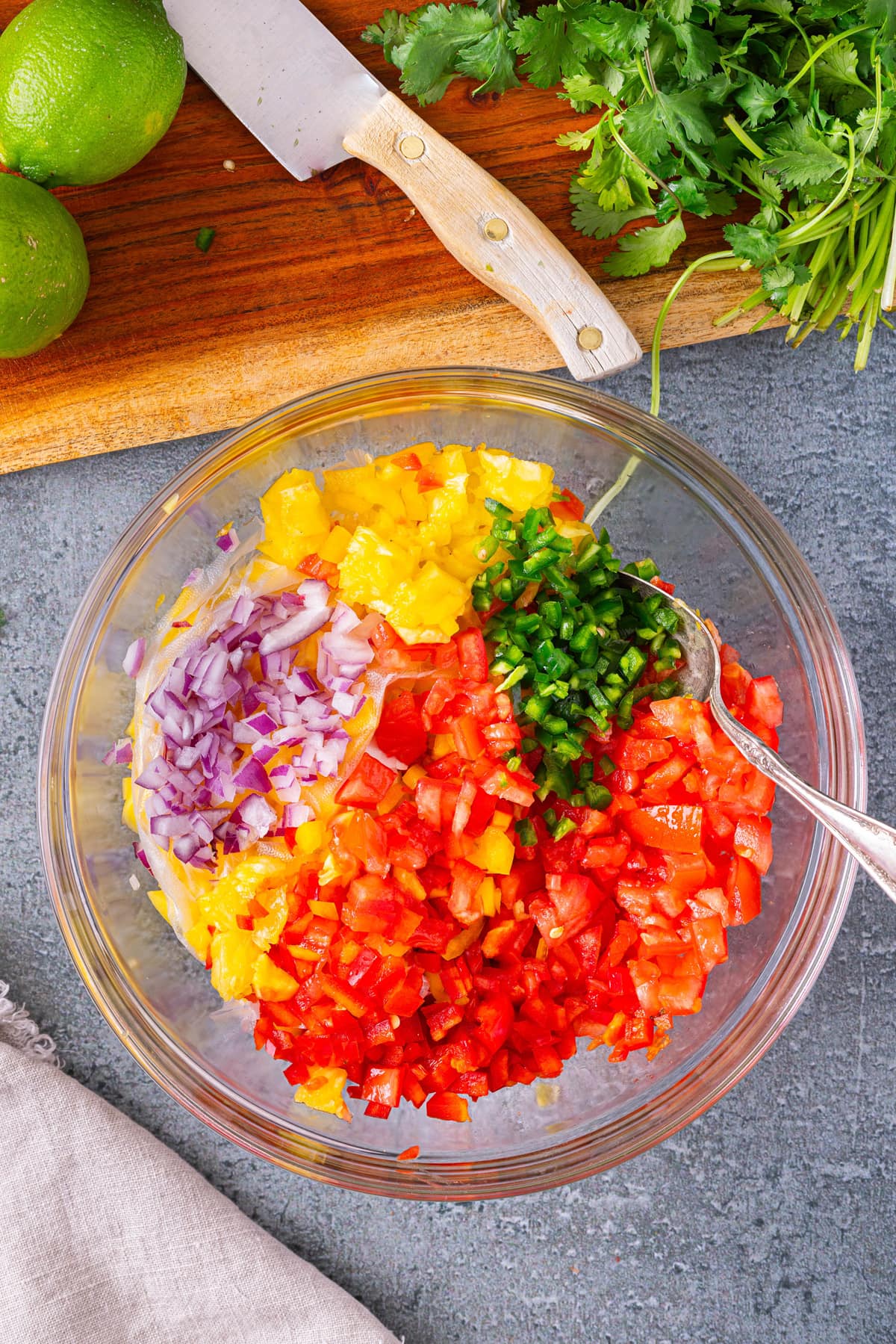 ingredients for Pineapple Salsa in glass bowl