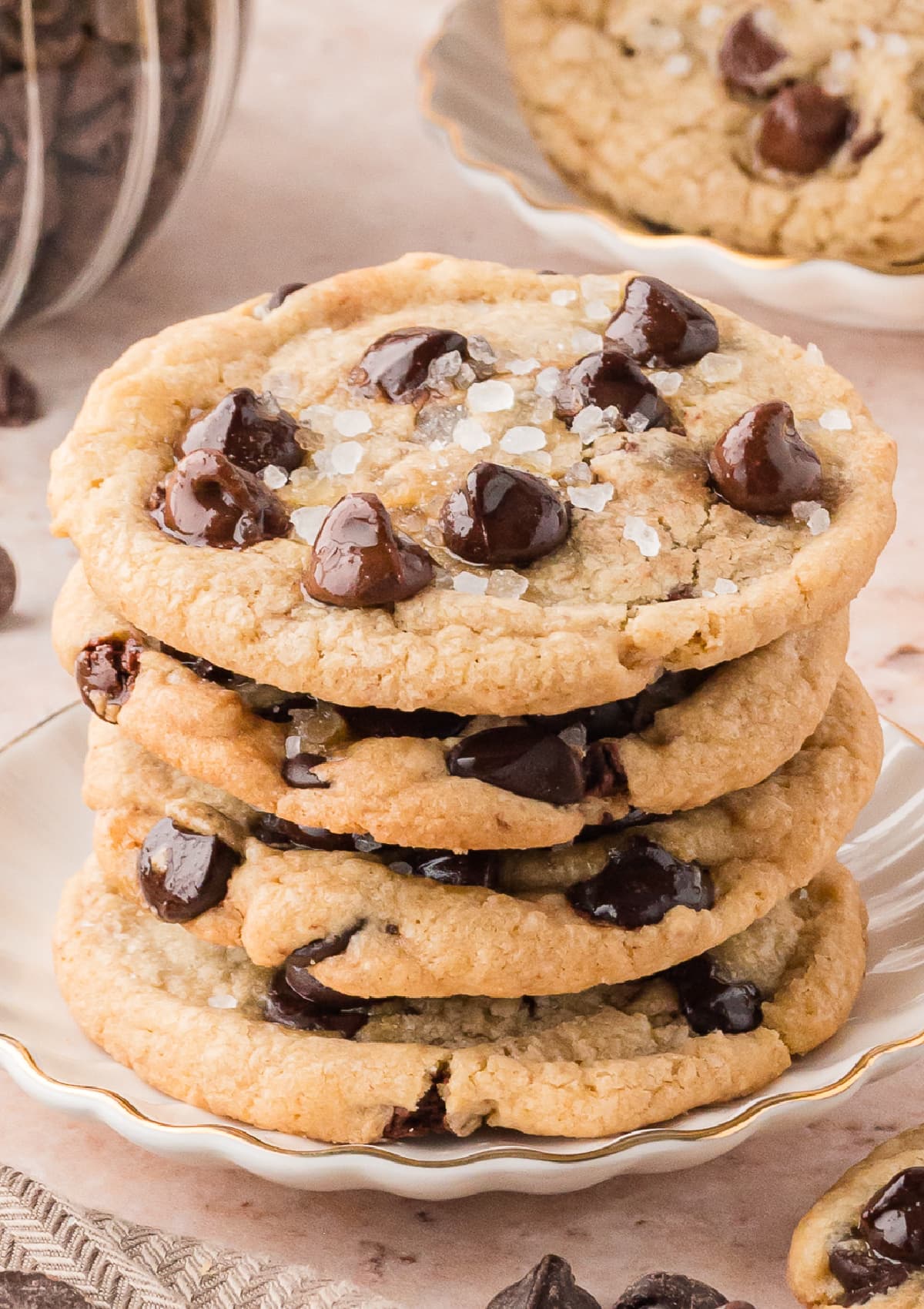 Brown Butter Chocolate Chip Cookies stacked