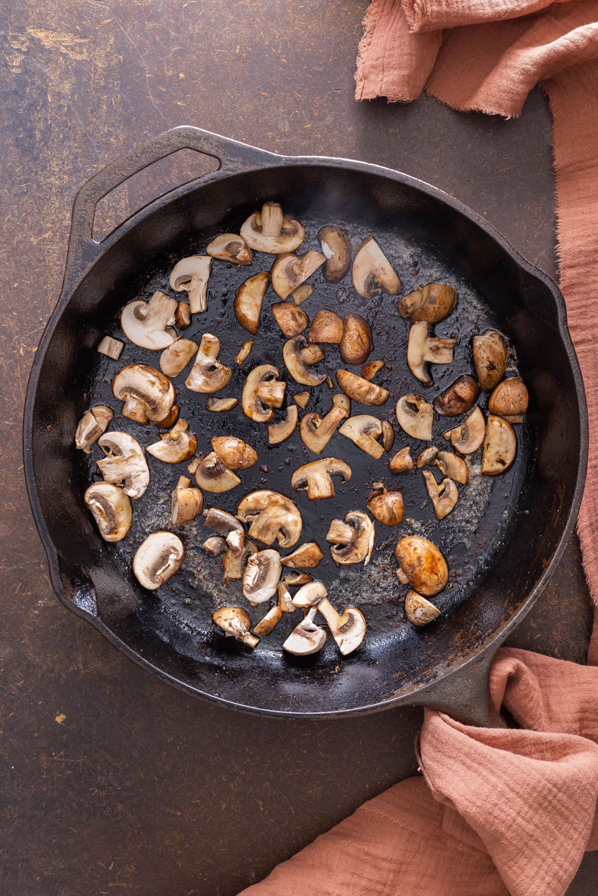 mushrooms cooked in cast iron skillet