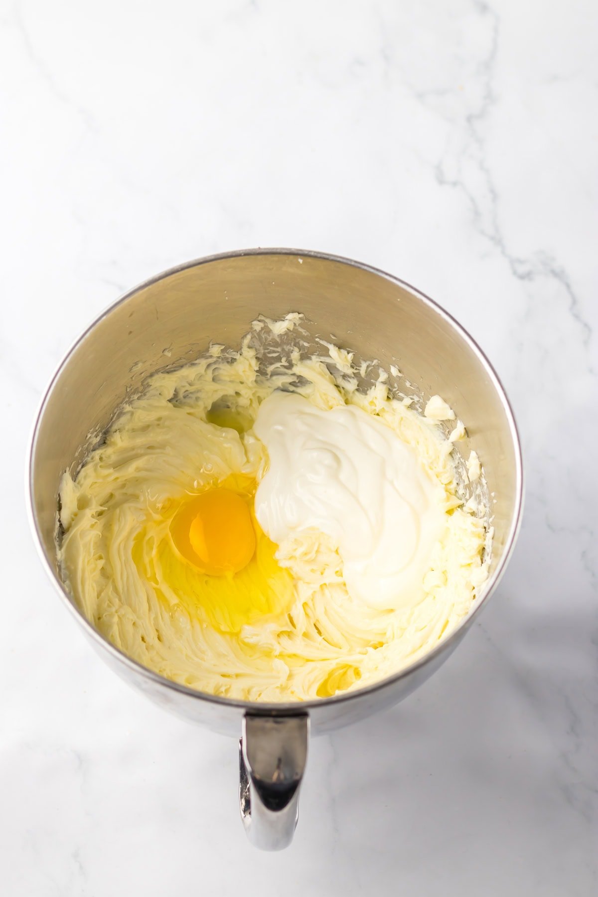 Cheesecake batter mixed in a bowl.
