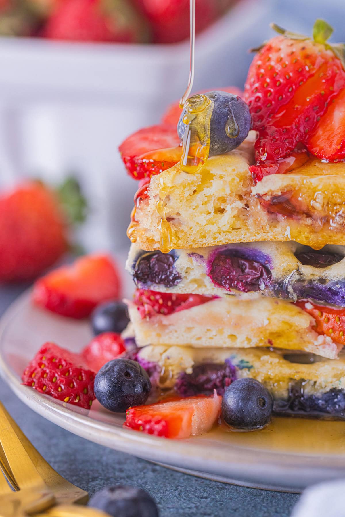 Closeup view of Sheet Pan Pancakes.