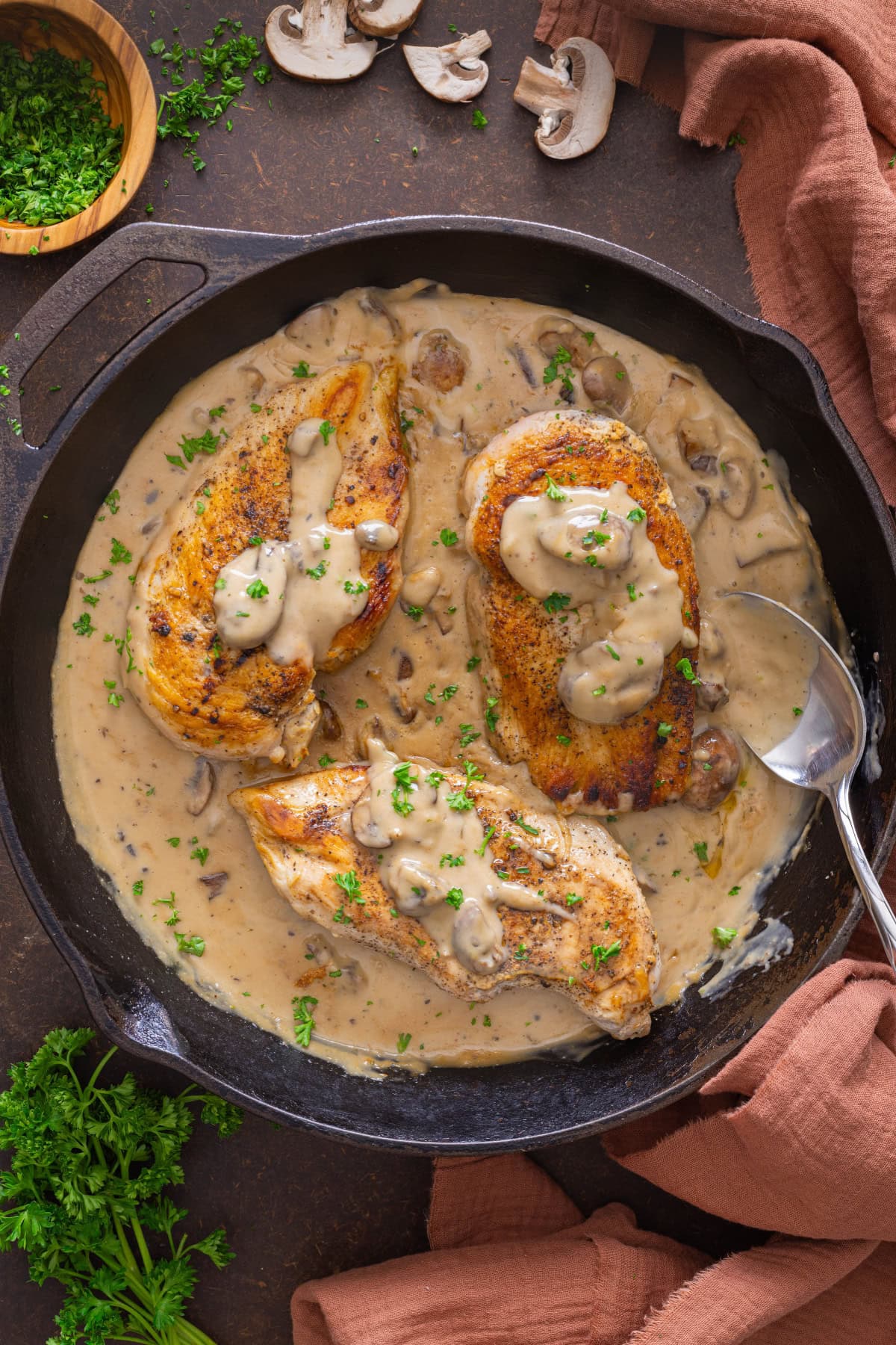 This Cream of Mushroom Chicken is an easy one-pan meal for the whole family. Cream of Mushroom Chicken in a skillet