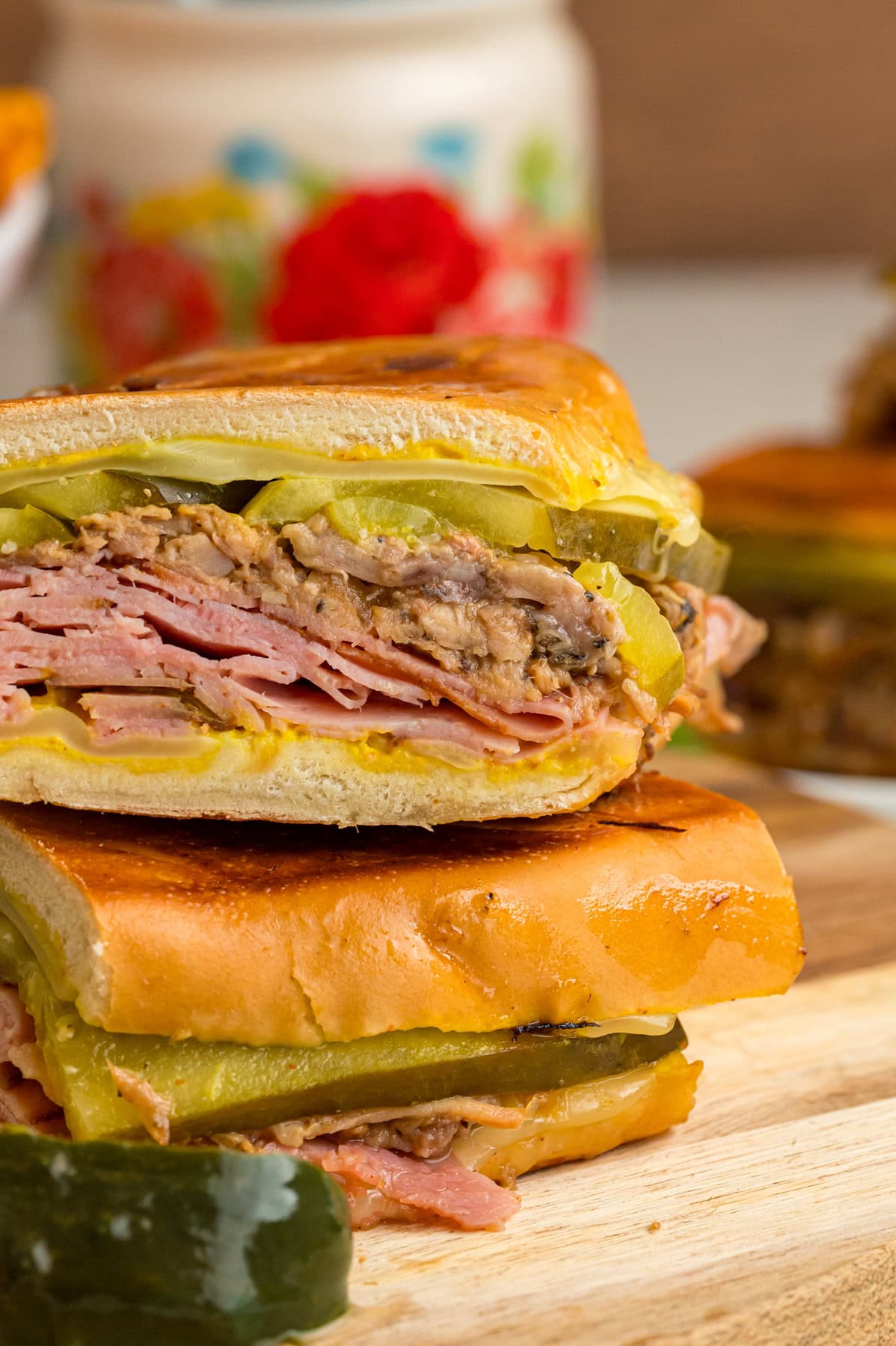 Two halves of a Cubano stacked on each other