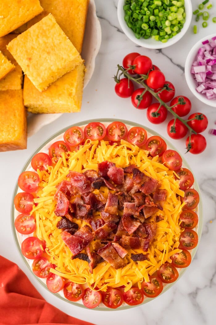 Overhead view of cornbread salad