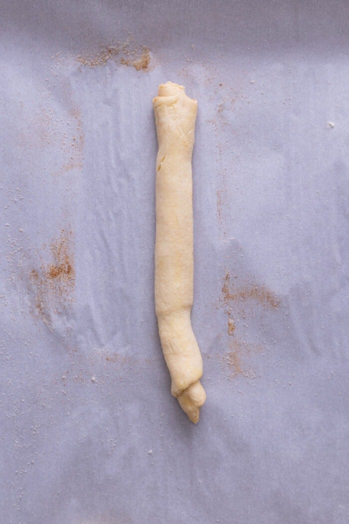 Crescent dough rolled into a log